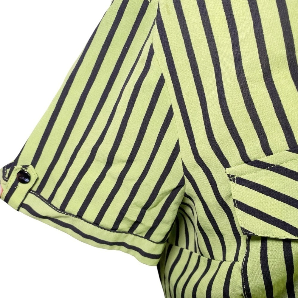 Unbranded Green & Black Striped Short Sleeve Button Down Shirt - Picture 5 of 11